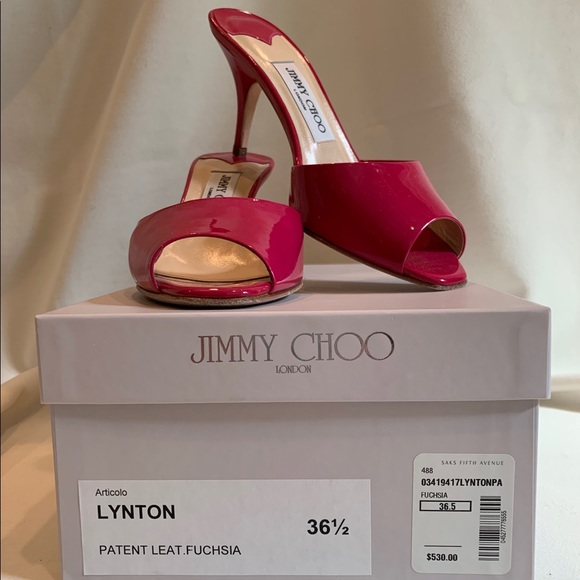 Jimmy Choo Shoes - Jimmy Choo Patent Leather Lynton Fuschia Mules.